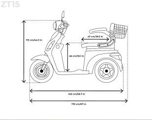VELECO ZT15 Seniorenmobil 3-Rad 900W, 12 Km/h Wei�