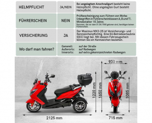 Elektroroller Maximus, 3-Rad, MX3-25 - 25 km/h, 2 x Lithium Akku