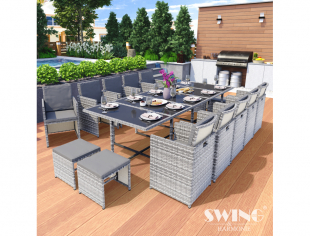 Poly Rattan Sitzgruppe Esstisch Gartenm�bel Sitzgarnitur Tisch + St�hle 15-Teilig