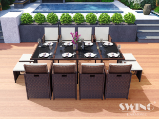 Poly Rattan Sitzgruppe Esstisch Gartenm�bel Sitzgarnitur Tisch + St�hle 15-Teilig