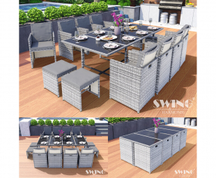 Poly Rattan Sitzgruppe Esstisch Gartenm�bel Sitzgarnitur Tisch + St�hle 15-Teilig