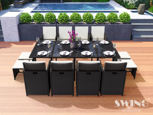 Poly Rattan Sitzgruppe Esstisch Gartenm�bel Sitzgarnitur 13-Teilig Garten-Garnitur Set