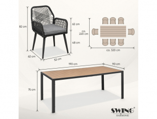 Garten Sitzgruppe Tisch mit 8 St�hle wetterfest Seilgeflecht WPC Esstisch Set