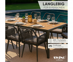 Garten Sitzgruppe Tisch mit 8 St�hle wetterfest Seilgeflecht WPC Esstisch Set