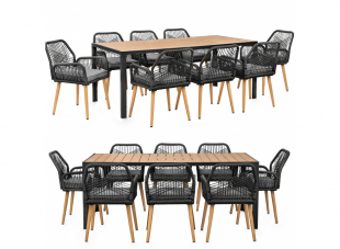 Garten Sitzgruppe Tisch mit 8 St�hle wetterfest Seilgeflecht WPC Esstisch Set