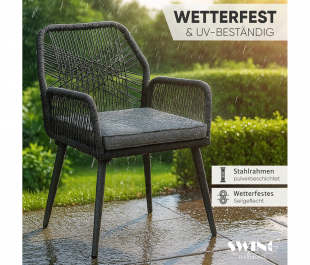 Garten Sitzgruppe Tisch mit 6 St�hle wetterfest Seilgeflecht WPC Esstisch Set